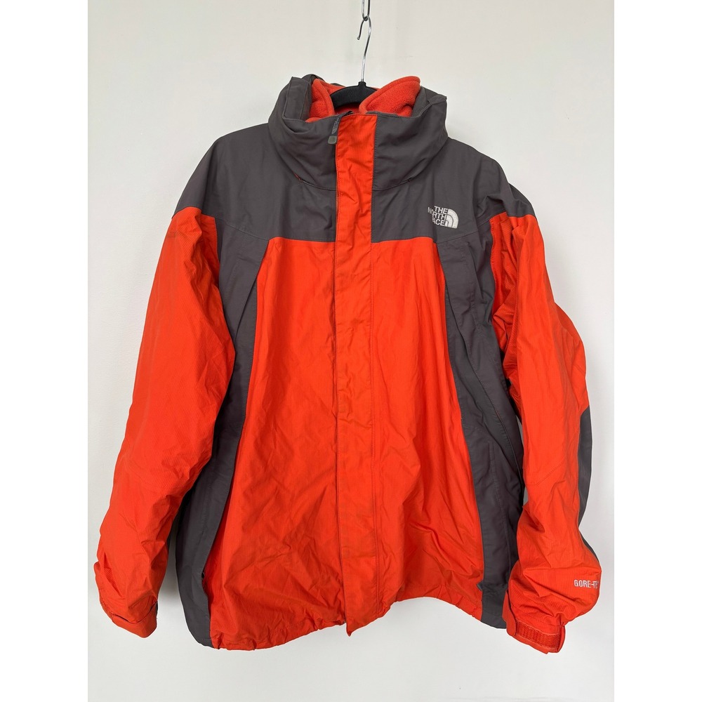 The North Face Gore-Tex Mountain Jacket Mens XL Orange Grey Fleece Lined Shell